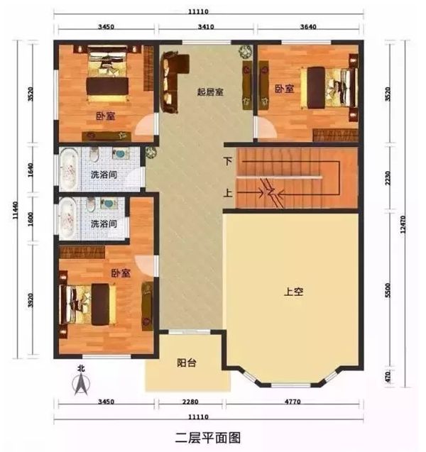 一栋浪漫法式轻钢别墅设计案例(图3) 睿婕轻钢别墅二层平面图